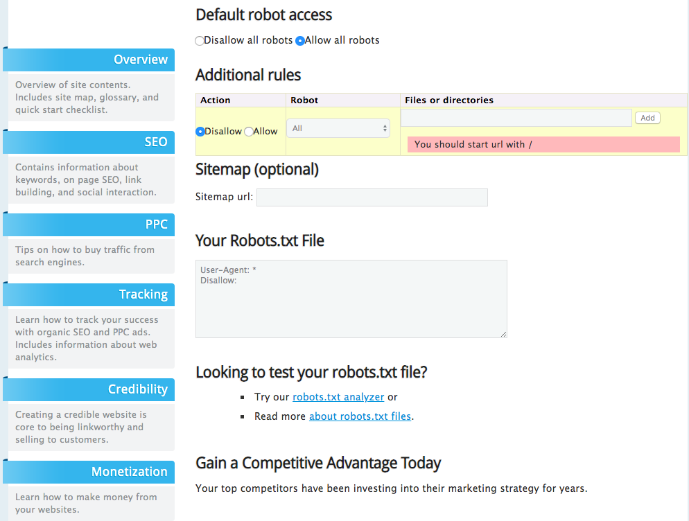Robots txt file generator